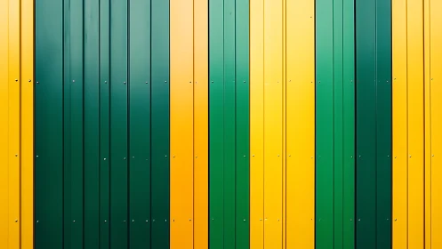 Sunlit stripes of yellow and green on a modern metal wall.