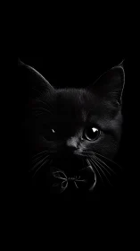 High-Contrast Black Cat Portrait Against Absolute Black Background.