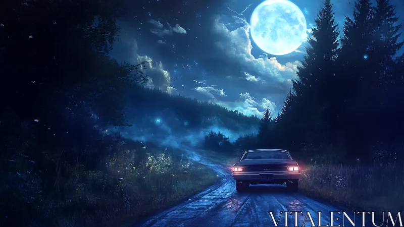 Moonlit forest road invites a quiet night drive home