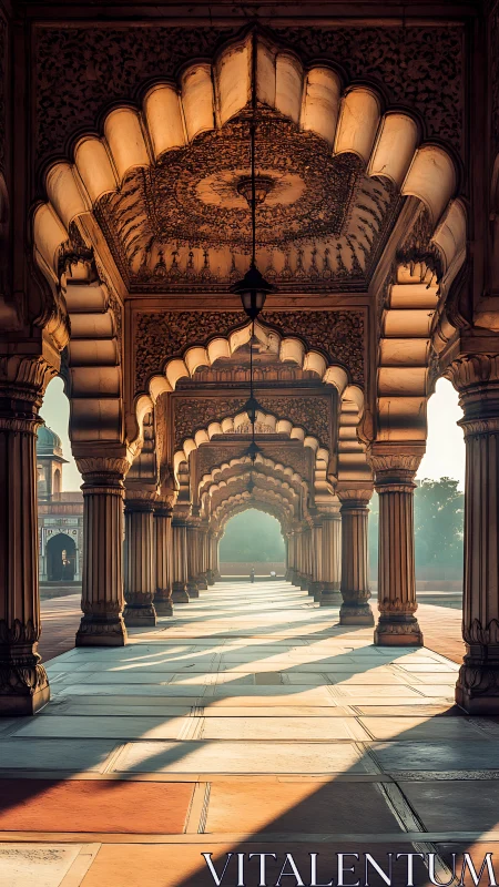 Sunlit palace arches inviting a quiet morning wander.