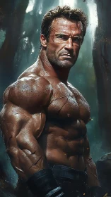 Battle-scarred warrior study in hyperreal digital musculature.