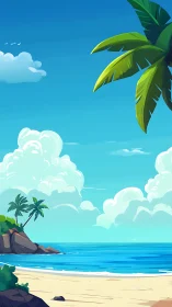 Tropical Shoreline Composition: Digital Illustration.