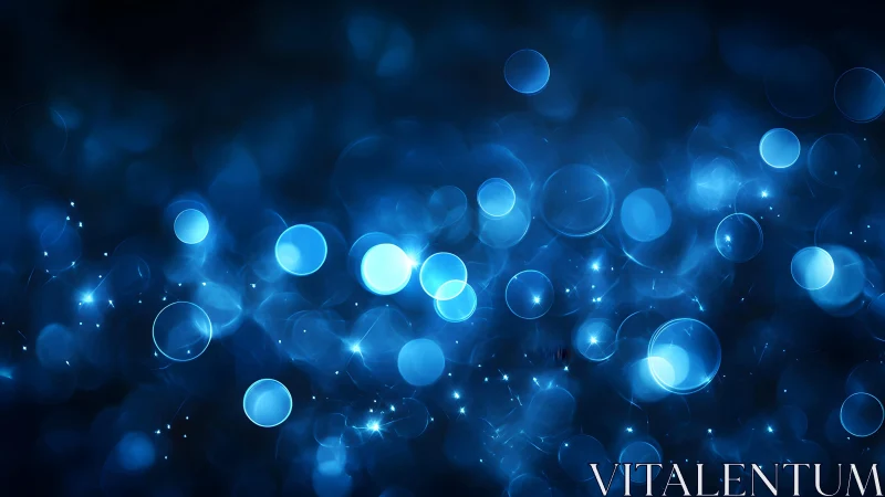 Glowing Blue Bokeh Lights on Dark Abstract Background.