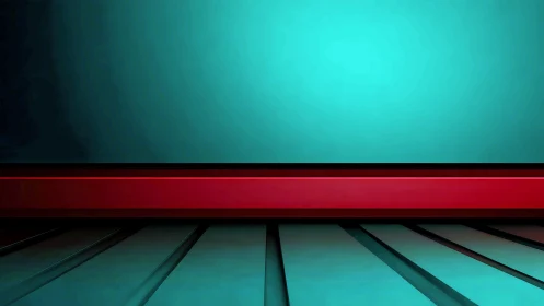Teal horizon and red stripe in a sleek abstract room.
