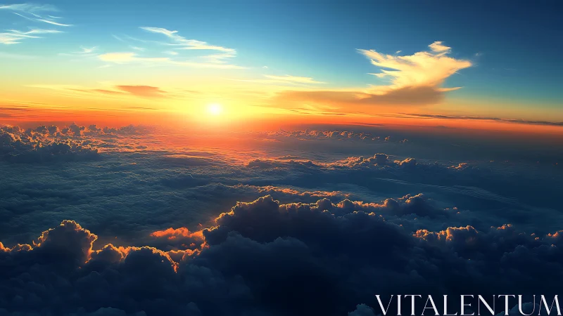 Sunrise over cloud sea with radiant golden horizon glow.