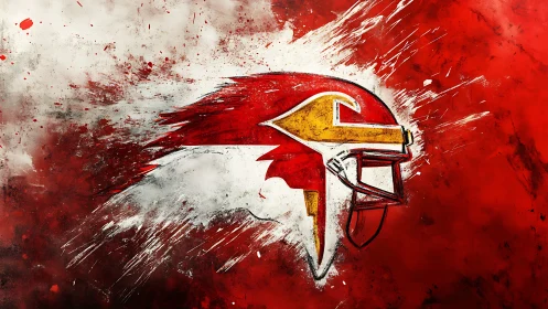 Exploding red football helmet emblem in gritty splatter art.