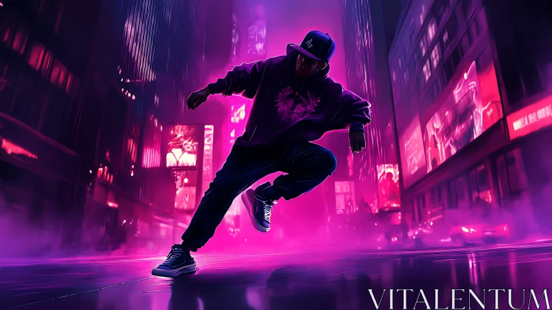 Neon city street dancer frozen in an electric midnight move.