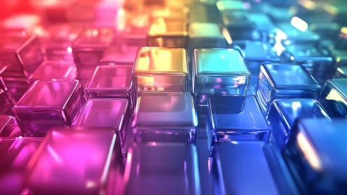 Vibrant Glass Cubes in Abstract Geometric Digital Art Style.