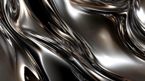 Abstract Metallic Liquid Flow Digital Art with Reflective Surfaces.