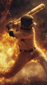 Baseball slugger framed in dynamic inferno lighting burst.
