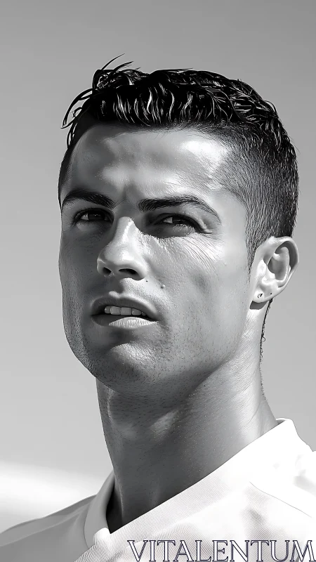 High-contrast monochrome portrait with sculptural facial lighting