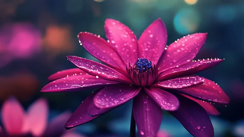 Luminous Magenta Blossom: Dewdrop Dreams Unfold.