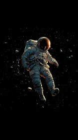 Quiet drift of a lone astronaut in the glittering dark.