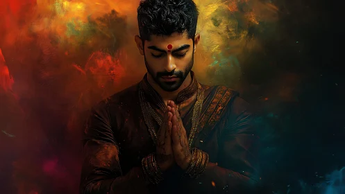 Silent prayers kindle fire and starlight around the seeker