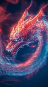 Luminous Sky Dragon Gliding Through Swirling Neon Night.