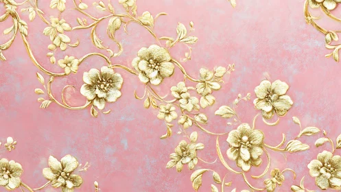 Gold Floral Ornamental Pattern on Pink Background