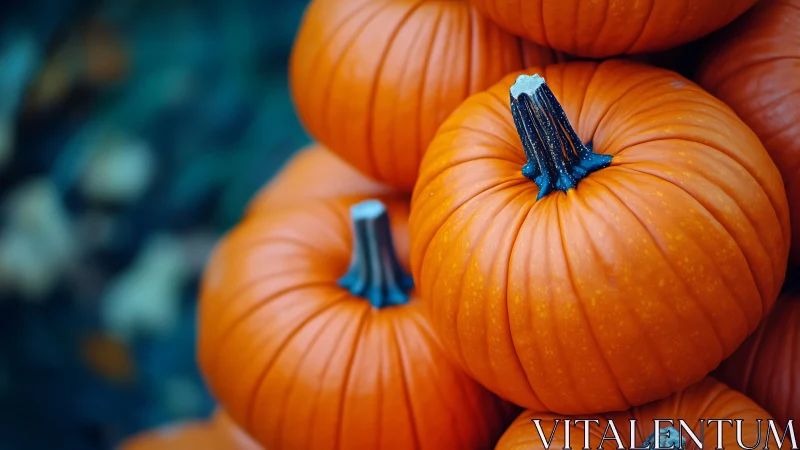 Stacked autumn pumpkins in shallow depth-of-field study.