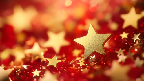 Golden star confetti glowing in a warm festive sparkle.