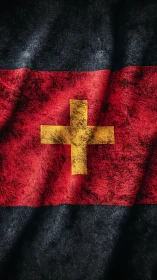 Grunge tricolor flag with central weathered golden cross