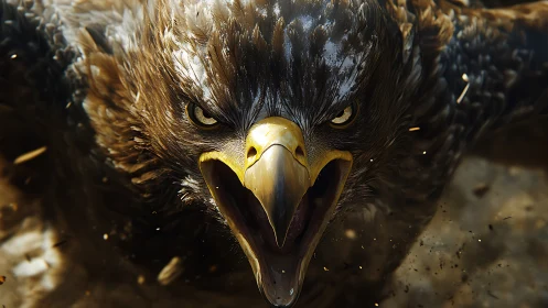Fierce Eagle Close-Up in Dramatic Realistic Style, Intense Gaze.
