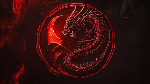 Inferno-coiled crimson dragon sigil in molten eclipse glow.