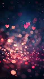 Bokeh Hearts Floating in Luminescent Pink and Blue Gradient