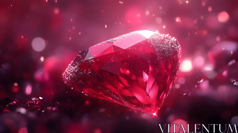 Heart-cut ruby sparkles in glowing crimson light.
