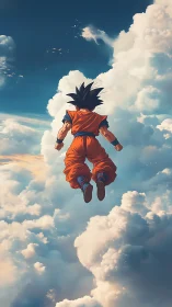 Skybound fighter drifting through sunlit storm castles.