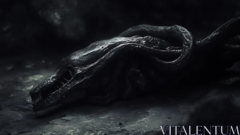 Sinister alien skull entwined with slick shadow tendrils.