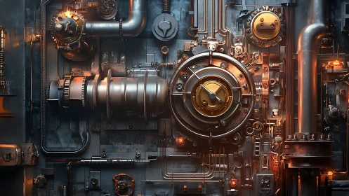 Steampunk pressure control panel shows complex rotary valve array