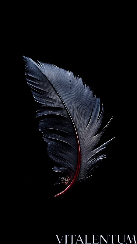 Iridescent feather macro study on deep black background.