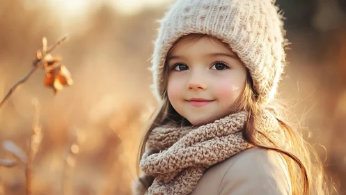 Young girl in autumn knits and beanie portrait.