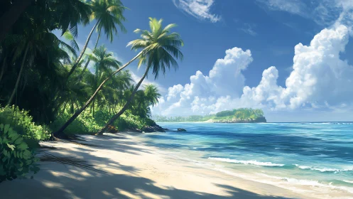 Tropical Paradise Beach with Palm Trees and Azure Waters