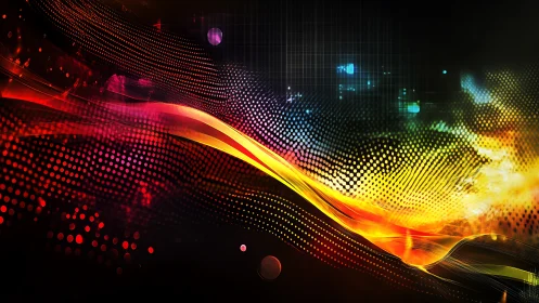 Neon waves and cosmic dots painting a playful night sky.