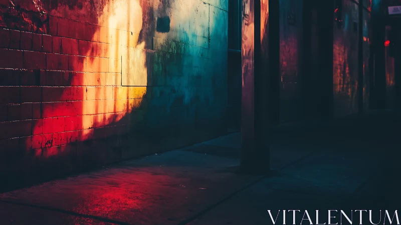 Low light alleyway wall captures saturated prismatic reflections
