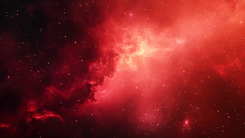 Crimson nebula clouds glowing softly in a starry cosmos.