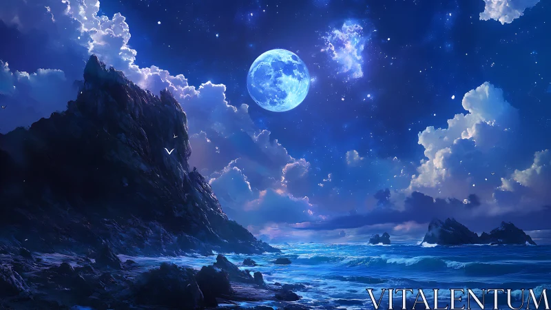 Moonlit Tidal Planet where dreamwaves polish jagged cliffs.