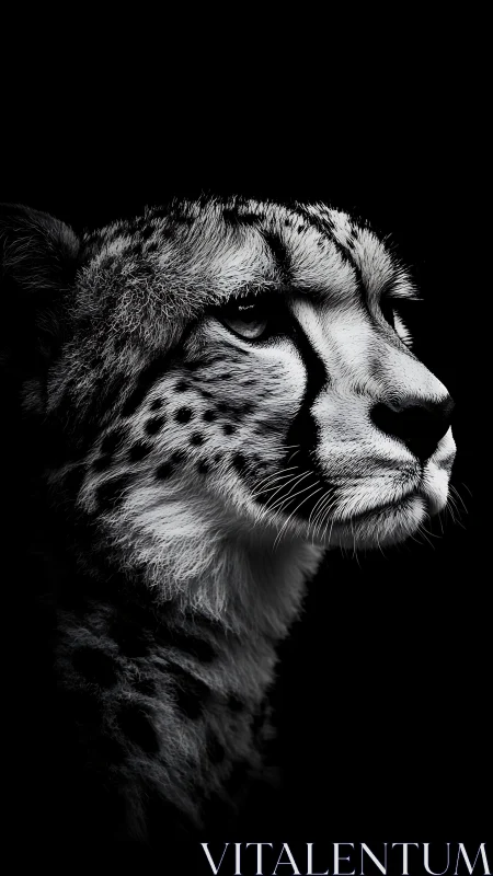 Monochrome cheetah portrait in dramatic side profile.