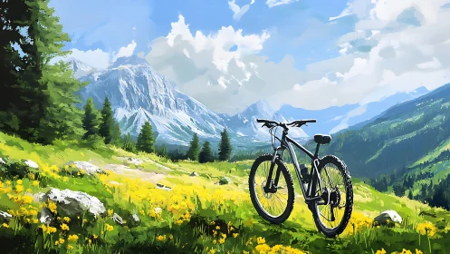 Mountain Cycling Adventure in Alpine Meadow.