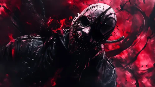 Blood-slick nightmare ghoul grins through molten shadows.