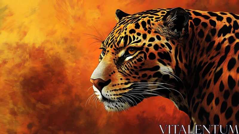 Digitally Rendered Jaguar Portrait with Stratified Chromatic Gradient Background