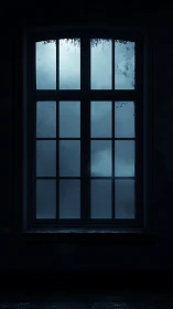 Moody blue night window with condensation and cold backlight
