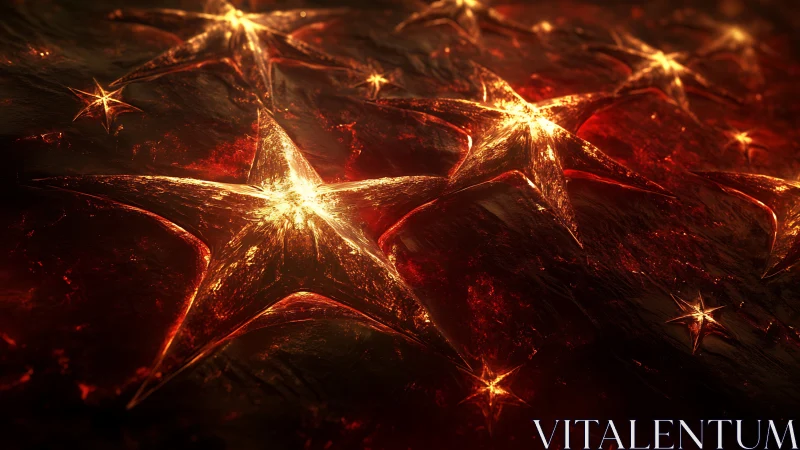 Molten golden stars glow over dark textured surface.