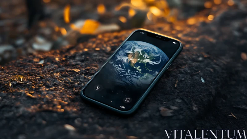 Pocket universe glows on fallen smartphone in ember dusk.