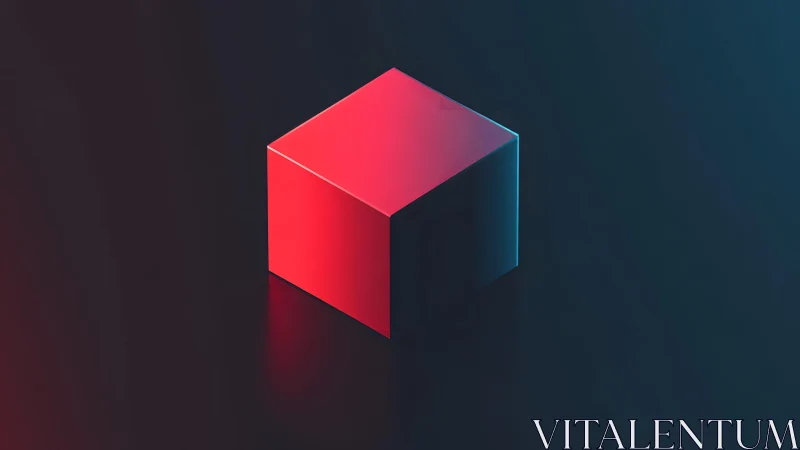Neon red cube on dark background in minimalistic digital art style.