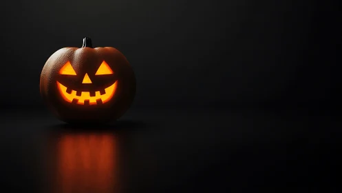 Glowing jack o lantern on dark background, centered shot.