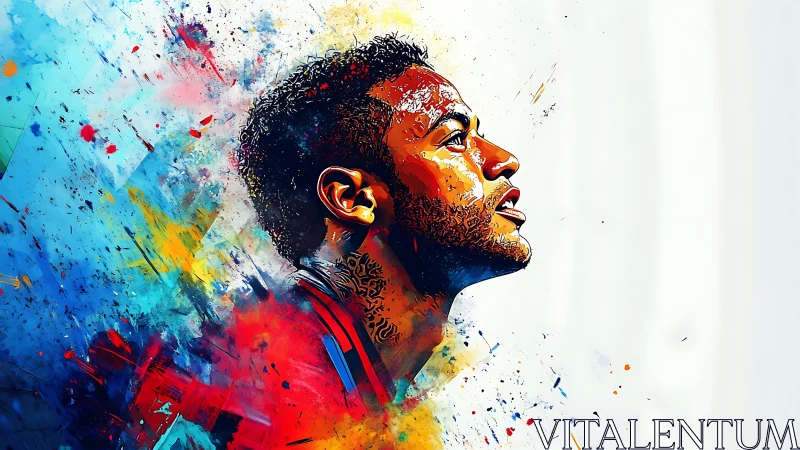Vivid athlete portrait bursts through abstract color field.