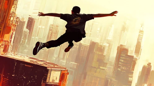 Daring urban leap captures fearless freedom above the city