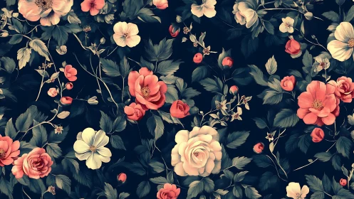 Vintage Garden Dreams: Romantic Florals on Midnight.