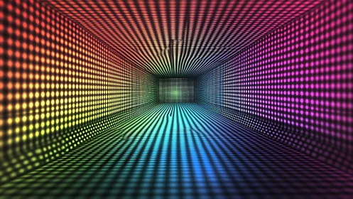 Colorful tunnel of gradient dots with strong perspective.